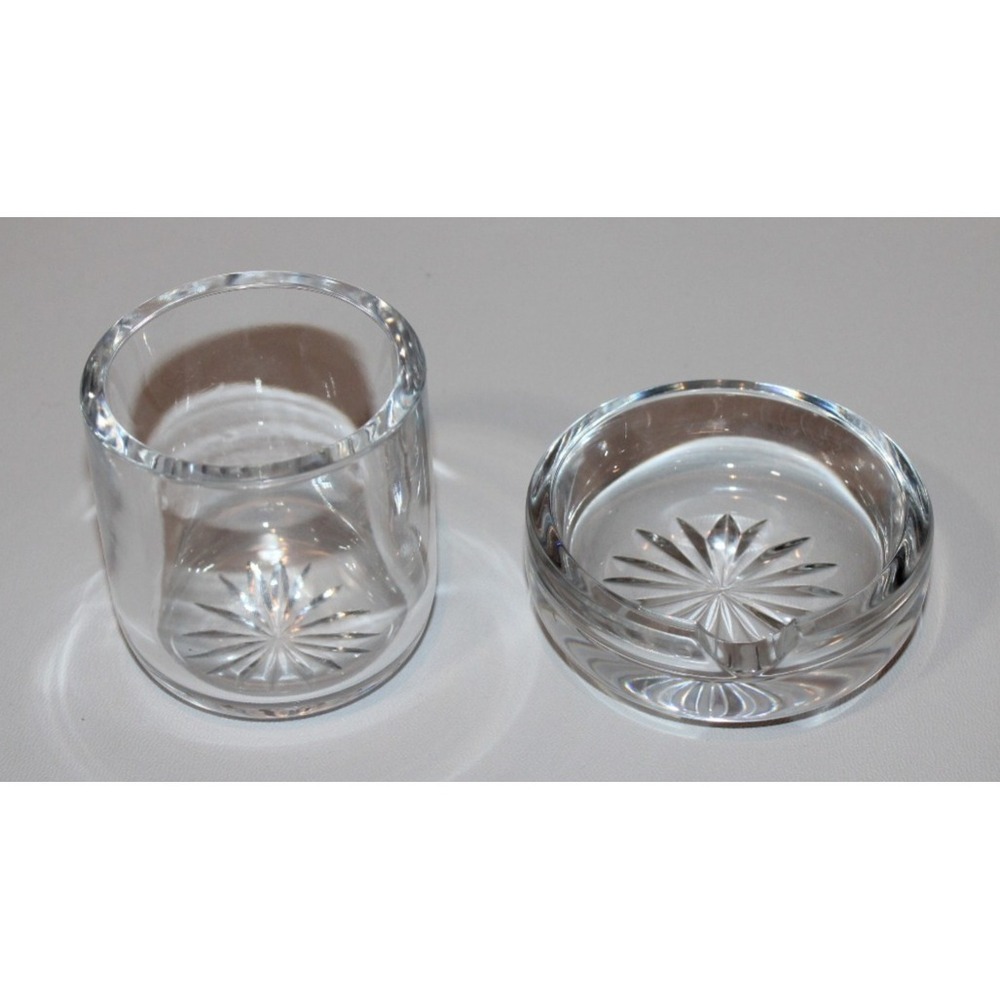VTG crystal ashtray & cigarette holder set starburst pattern thick heavy glass